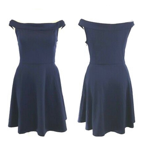 NWT Off Shoulder Navy Fit & Flare Dress - Picture 2 of 6